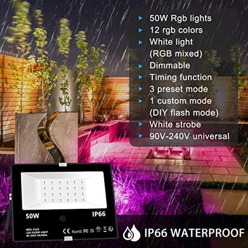 Led Flood Light Outdoor, 50W RGB Color Changing Landscape Lighting