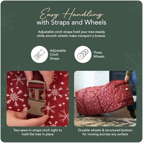 Covermates Christmas Tree Rolling Cinch Bag, 6-7.5 ft Trees, Red Snowflake