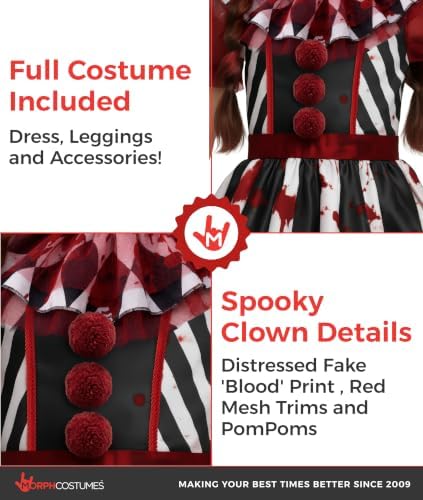 Morph Scary Clown Costume For Girls, Girls Halloween Costumes for Kids