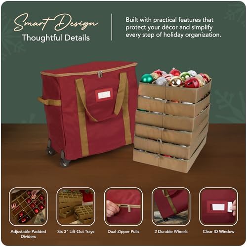 Covermates Rolling Adjustable Ornament Storage Bag, 19.25"W x 13"D x 18.5"H
