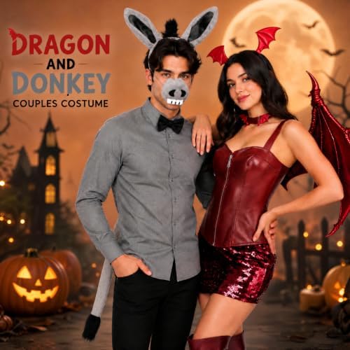 Junkin 8 Pcs Halloween Dragon Donkey Costume for Couple