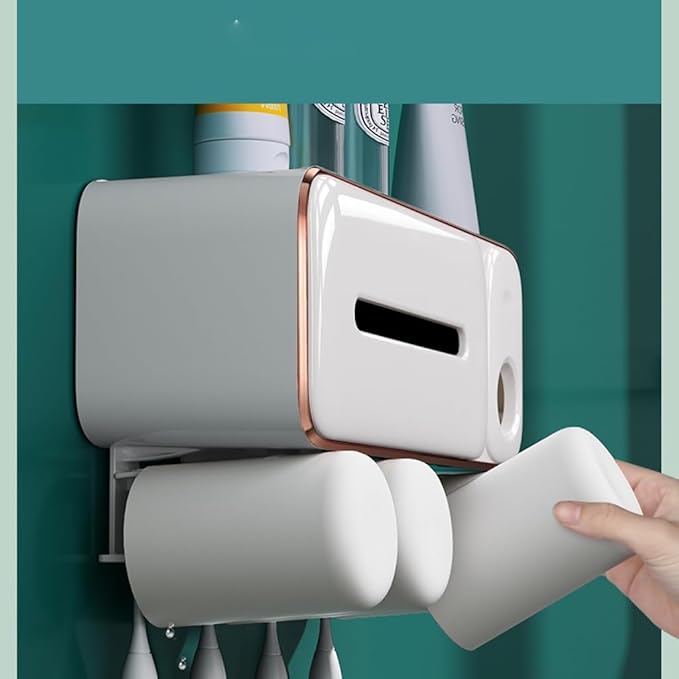 Toothbrush Rack Toothbrush Rack with Face Towel Integrated Mouthwash Cup Toothbrush Cup Shelf Family Wall-Mounted Punch-Free Toothbrush Holder Bathroom Toothbrush Holder(B)