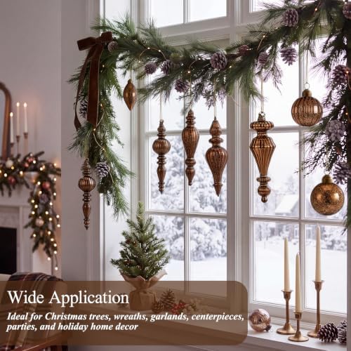 Syhood 18 Pcs Brown Christmas Mercury Glass Balls Ornaments, 11 Styles