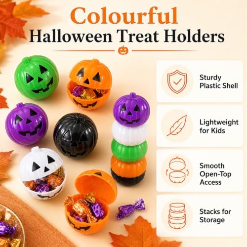 100Pcs Halloween Pumpkin Candy Holders, Plastic Mini Pumpkin Bucket