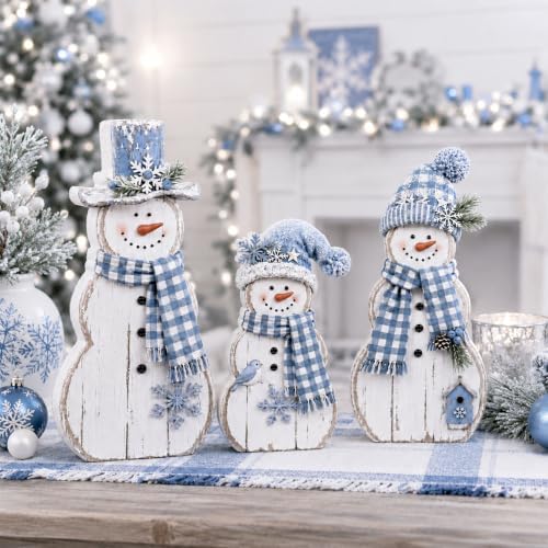Barydat 3 Pcs Blue Snowman Table Decoration Winter Christmas Indoor Decor