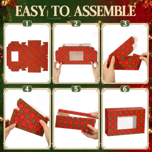 Tenceur 120 Pcs Christmas Cookie Box Window,8.7 x 5.8 x 2.8'',Tartan
