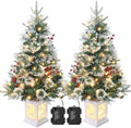 3ft Prelit Snow Flocked Christmas Tree with Light Up White Moose Box Base
