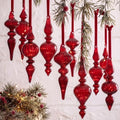 12 Pcs Vintage Glass Finial Christmas Ornaments, Burgundy Red