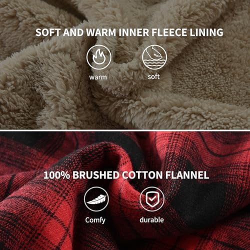 Men's Sherpa Cotton Flannel Shirt Jacket Plaid Button Coat Pocket