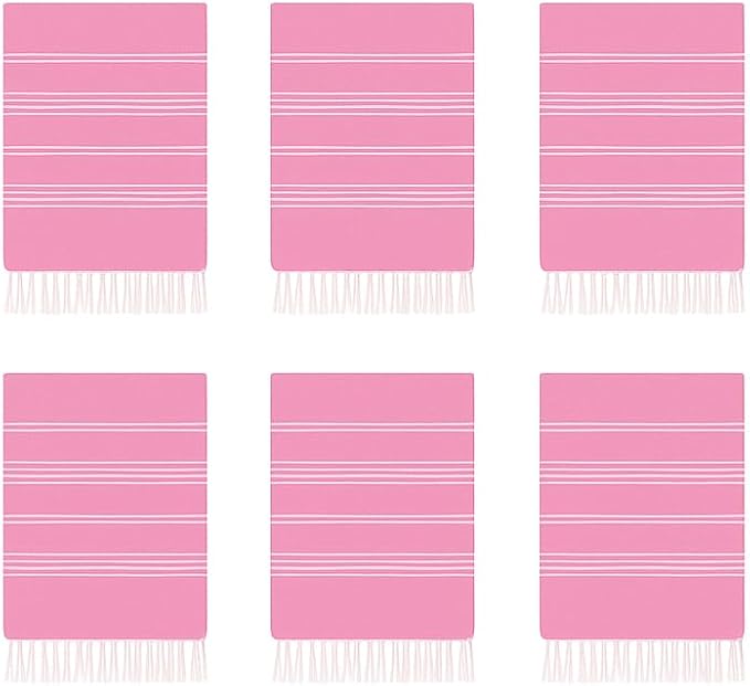 HAVLULAND Turkish Beach Towel Set of 6 Oversized 72x40 100% Turkish Cotton | Soft Hammam Peshtemal, Sand Free, Quick-Dry, Absorbent Bath Towel | Lightweight & Compact for Travel, Pool, Gym, Spa - Pink
