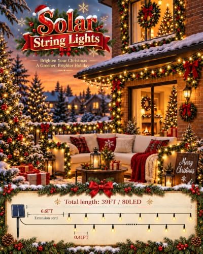 OZS 4 Pack 320 LED Solar String Lights Outdoor Waterproof, Warm White