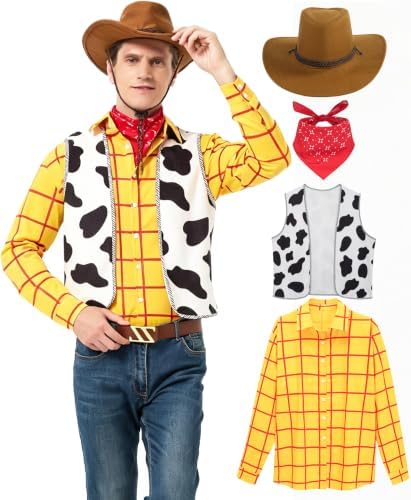 EFORLED Couples Halloween Costumes for Men 2026 Adult,Cowboy Yellow Plaid Shirt Outfit