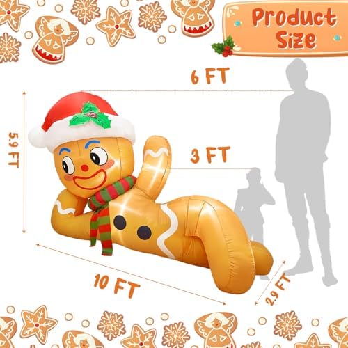 OurWarm 10FT Christmas Inflatable Outdoor Decoration, Christmas Inflatables Gingerbread Man Christmas Blow Ups with LED Lights, Blow Up Christmas Decorations Outdoor for Holiday Garden Lawn Yard Decor