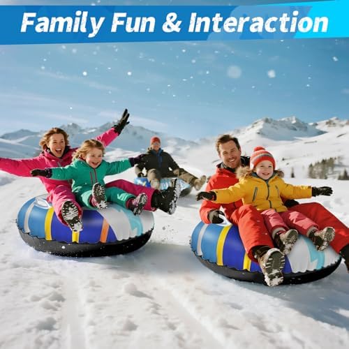 47" Hard-Bottom Snow Tube, Heavy-Duty Inflatable Snow Sled
