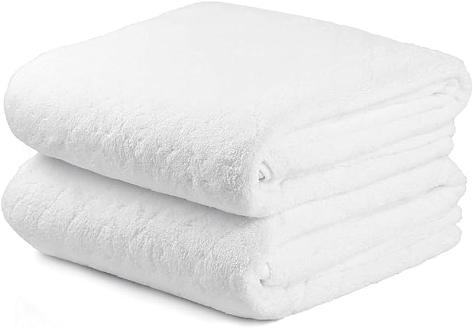JML Microfiber Bath Towels Set of 2, 30 in x 60 in, White | Hanging Loop, Super Soft, Absorbent, Lint Free, Fade Resistant, Lightweight, Quick Dry, Use for SPA , Sauna, Salon Hair Wrap