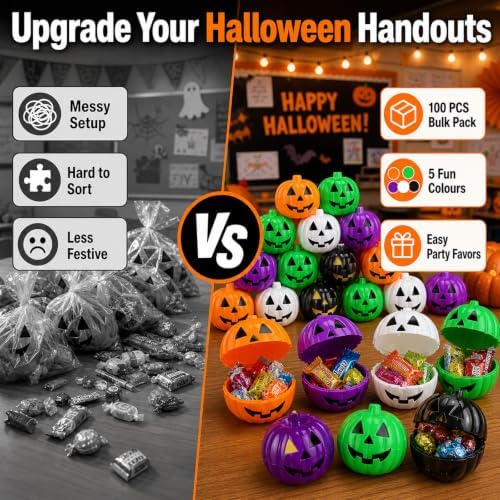 100Pcs Halloween Pumpkin Candy Holders, Plastic Mini Pumpkin Bucket