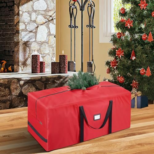 BALEINE 7.5 ft Christmas Tree Storage Bag, Heavy Duty 900D Oxford Fabric with Reinforced Handles and Dual Zippers Wide Opening, Extra Large Storage Container for Trees and Decorations (Red)