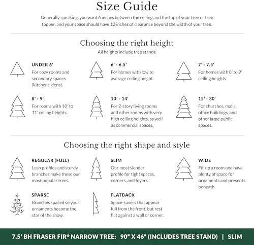 Balsam Hill BH Fraser Fir Narrow - Realistic Slim Christmas Tree with True Needle Foliage, Easy Plug Technology & Space-Saving Design, Twinkly, 7.5ft