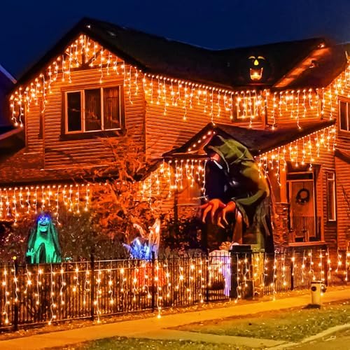 Icicle Lights for outside 33FT 400 LED Orange Halloween Lights Outdoor