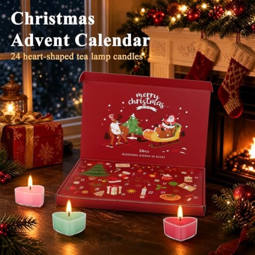 2026 Advent Calendar Gift Set, 24 Heart-Shaped Tea Light Candles