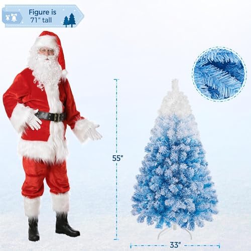 Yaheetech 4.5ft Prelit Flocked Christmas Tree, Blue & White, 100 Lights