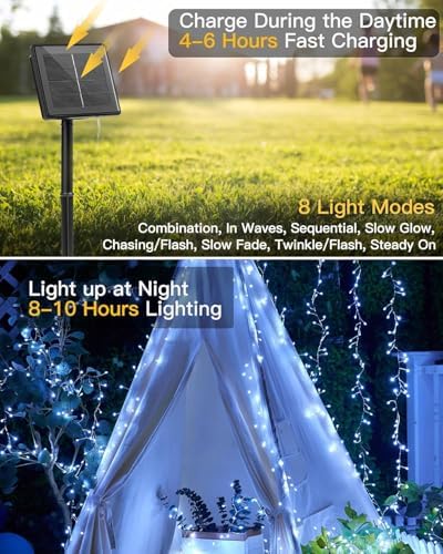 120 LED Solar Fairy Lights Outdoor Waterproof IP65, 10FT 8 Lighting Modes