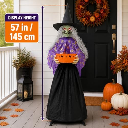 MCJC 57-Inch Animated Witch Candy Bowl, Sound-Activated Halloween Decor