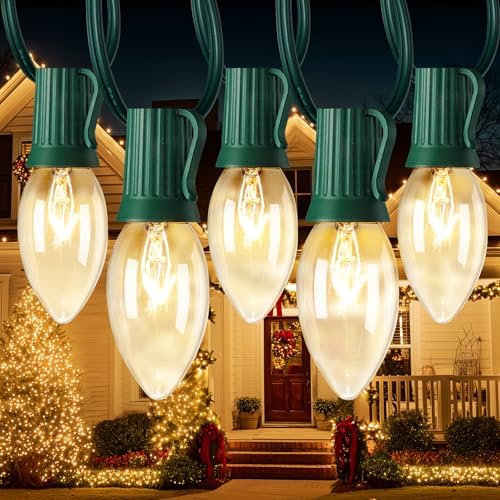Minetom C9 Christmas Lights Outdoor, 50FT String Lights with 50+2 Bulbs