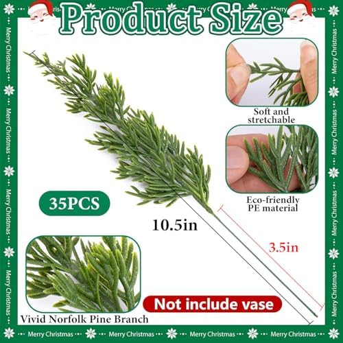 45 Pcs Christmas Artificial Pine Branches Red Berry Stems Faux Xmas Sprigs