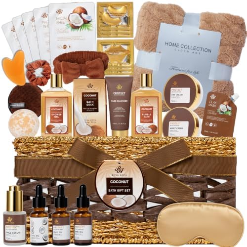 Gifts for Women & Men, 35 Pcs Coconut & Vanilla Self Care Spa Gifts Basket