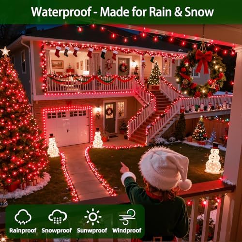 QUHUATU 1500 LED 470FT Christmas Lights,12 Modes LED String Lights, Red