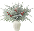 Watayo 35 Pcs Christmas Snow Norfolk Pine Branches with Red Berry Stems
