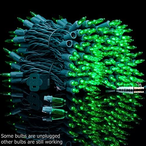 YULETIME 200 Green LED Christmas Lights, 66 ft Green Wire UL String Light