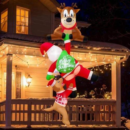 8FT Hanging Christmas Inflatables Outdoor Decorations Santa, Reindeer, Dog