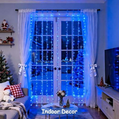 JMEXSUSS 300LED Blue Curtain Lights, 9.8x9.8ft String Lights Indoor Outdoor