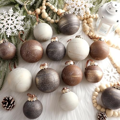 Yunlly 18 Pcs Neutral Christmas Ball Ornaments Textured Xmas Tree Decor
