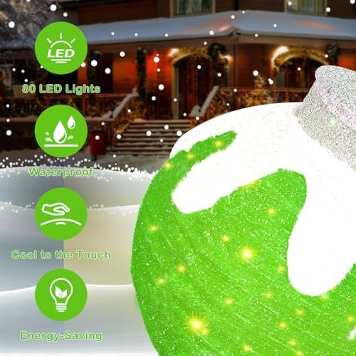 2 Pcs Outdoor Christmas Ornaments, Lighted Pop-Up Holiday Ball Decoration with 160 LED Lights, 8 Light Functions, Lighted Collapsible Christmas Outdoor Decorations for Yard, Patio, Home