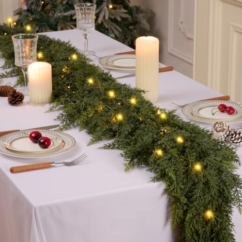 6FT 2Pcs Christmas Cedar Garland with Lights Realistic Faux Pine Garlands
