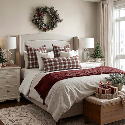 MIULEE Christmas Plaid Pillow Cover Scottish Tartan 14x36 Red and White