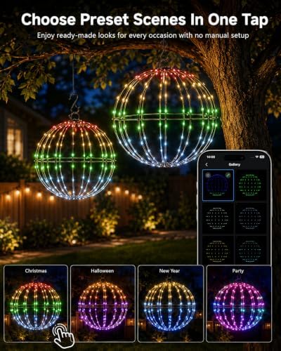 Smart Christmas Ball Lights, 13" & 11" Outdoor Hanging Christmas Decoration