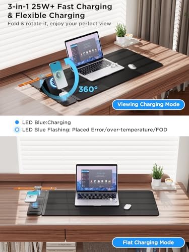 2nd Gen Wireless Charging Desk Mat,3-in-1 Foldable Phone Holder Mouse Pad