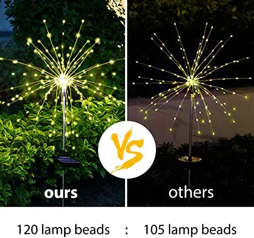 Christmas Solar Garden Firework Lights Outdoor Waterproof 6 Pack Solar Powered Art Stake Twinkle Lighting for Outside Decor, 120 LED Warm White