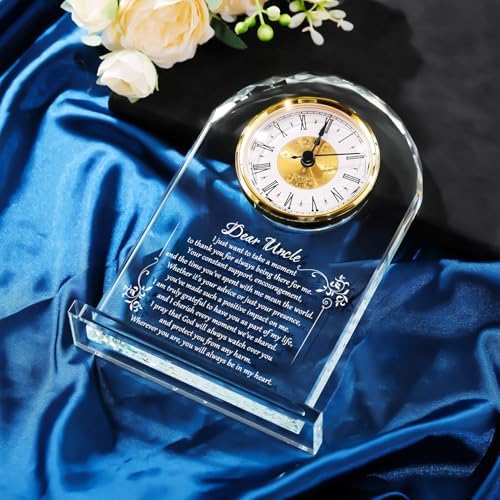 YWHL Best Uncle Birthday Gifts from Niece Nephew, Fathers Day Glass Clock Gifts for Uncle, Laser Engraving Clock Keepsake (Battery not Included)