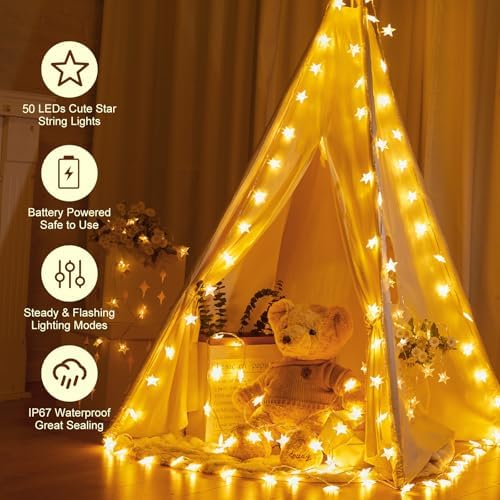 Minetom 50 LED Star String Lights, 17ft Fairy Lights Battery Operated