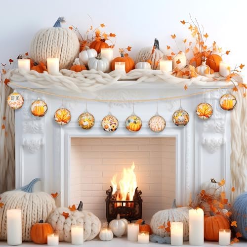 Outus 16 Pcs Fall Ornaments for Tree Autumn Thanksgiving Ball Decorations Pumpkin Maple Leaf Hanging Ornament for Fall Autumn Harvest Home Fireplace and Holiday Party Supplies