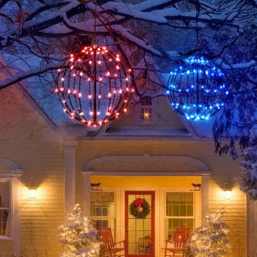 Christmas Decorations,LED Light Balls Outdoor,2 Pack,Red&Blue