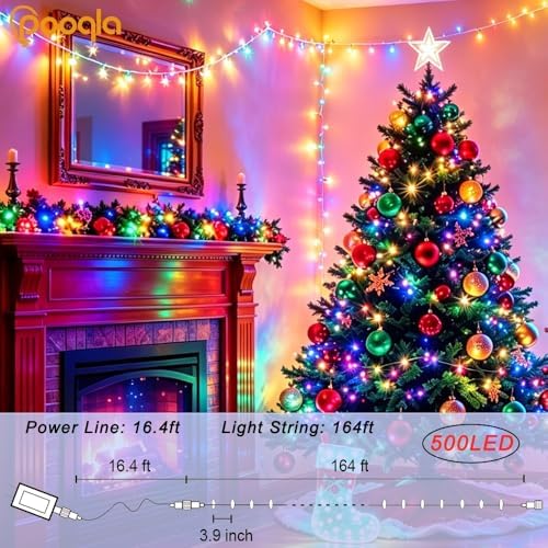Pooqla 500 LED Color Changing Christmas String Lights with Remote, 164 ft