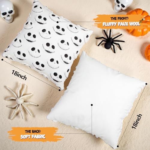 eowvsio 2PCS Halloween Pillow Covers 18x18 inch,Nightmare Be Christmas Throw Pillow Cases,Halloween Decorations Soft Faux Fur Wool Couch Cushion Case for Chair Sofa Bedroom Living Room