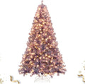 HAPPYGRILL 7.5 FT Pre-lit Tinsel Christmas Tree Artificial Xmas Tree with 550 LED Lights, 8 Modes, 1300 Deep Purple Branch Tips, Folding Metal Stand, Seasonal Holiday Tree for Home Office Party