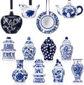 Peryiter 12 Pieces White Blue Christmas Ornaments Chinoiserie Porcelain Christmas Ornaments Mini Ginger Jar for Xmas Tree Decoration(Stylish)